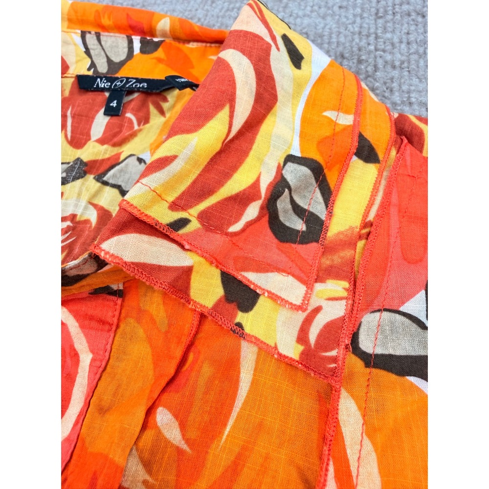 Nic + Zoe Womens Sleeveless Button Down Floral Pintuck Blouse Orange Yellow Sz 4 - Picture 6 of 8